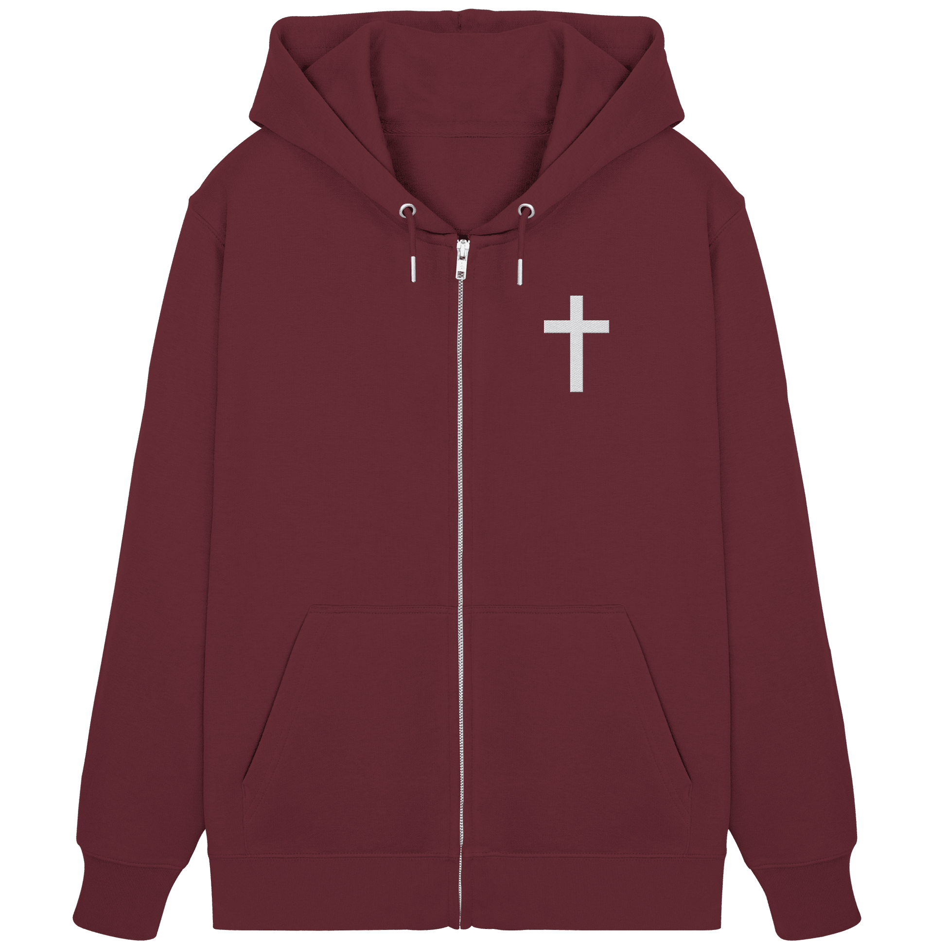 Kreuz gestickt – schlichtes Design mit tiefer Bedeutung (Stick) - Organic Zipper - Jacken/ Zipper - Burgundy - GfoitMa