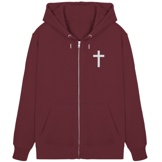 Kreuz gestickt – schlichtes Design mit tiefer Bedeutung (Stick) - Organic Zipper - Jacken/ Zipper - Burgundy - GfoitMa