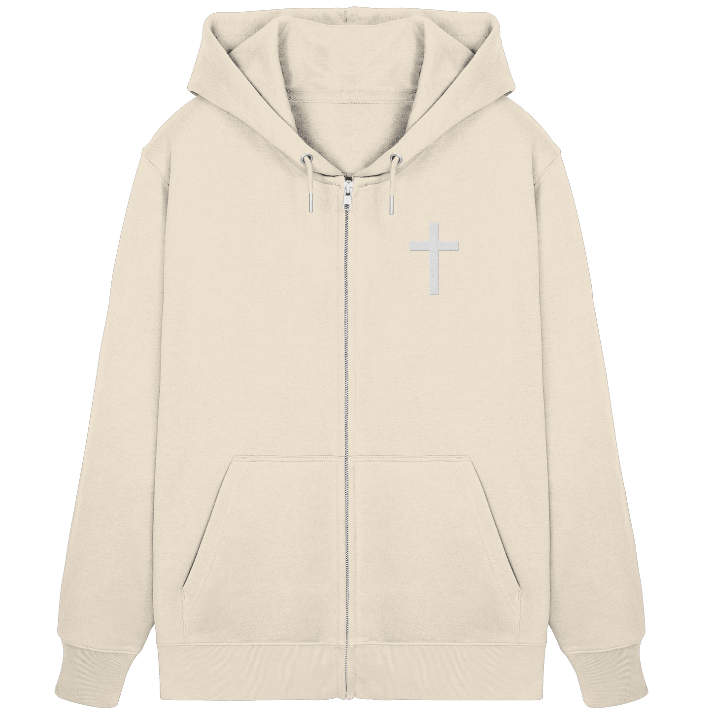 Kreuz gestickt – schlichtes Design mit tiefer Bedeutung (Stick) - Organic Zipper - Jacken/ Zipper - Natural Raw - GfoitMa