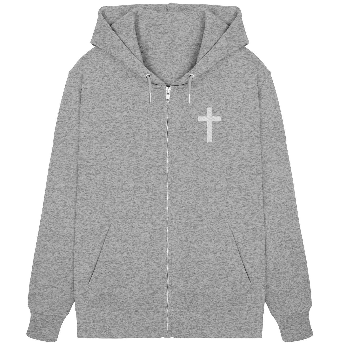 Kreuz gestickt – schlichtes Design mit tiefer Bedeutung (Stick) - Organic Zipper - Jacken/ Zipper - Heather Grey - GfoitMa