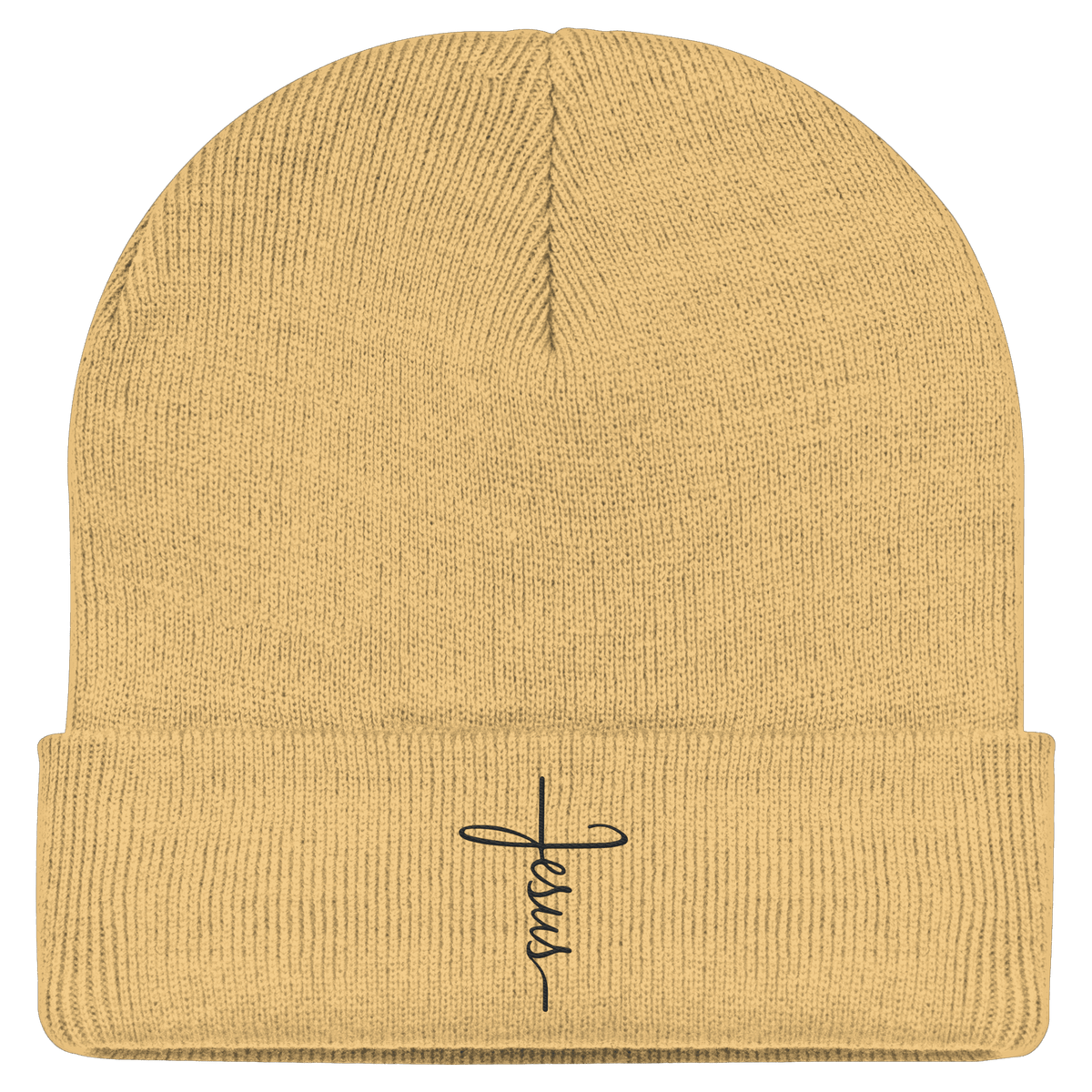 Kreuz mit Jesus Schrift (Stick) - Classic Beanie - GfoitMa - Sand / One Size