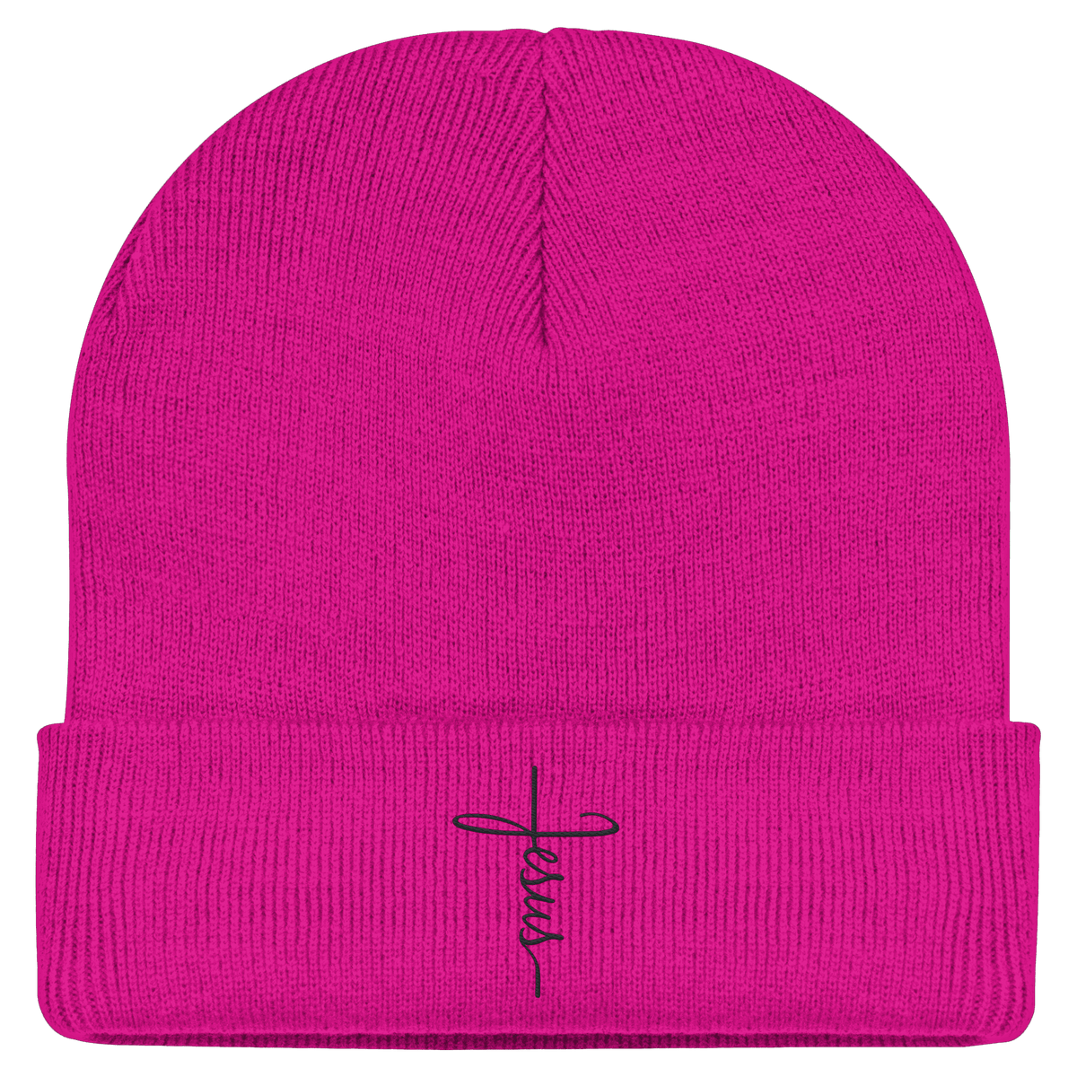 Kreuz mit Jesus Schrift (Stick) - Classic Beanie - GfoitMa - Fuchsia / One Size