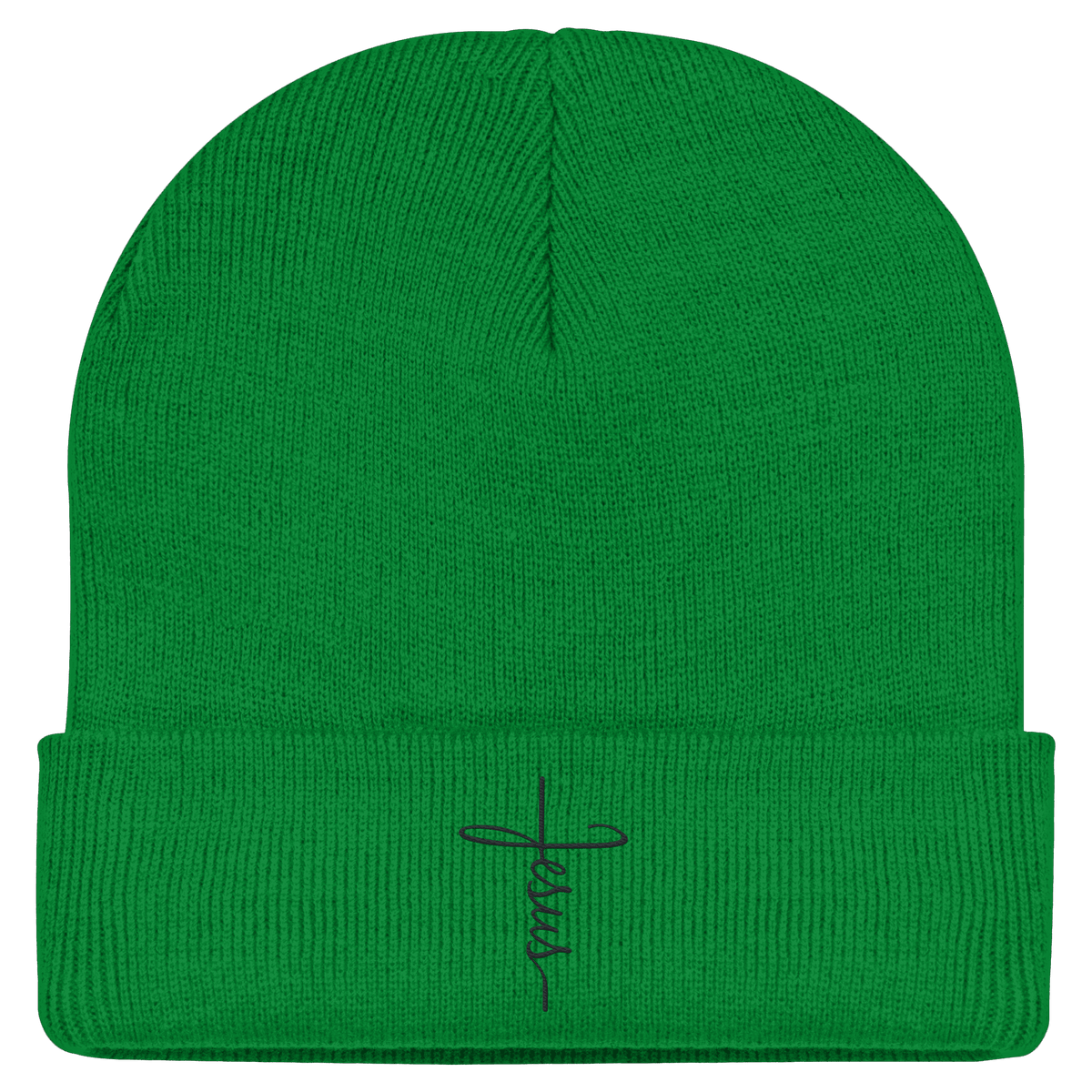 Kreuz mit Jesus Schrift (Stick) - Classic Beanie - GfoitMa - Kelly Green / One Size