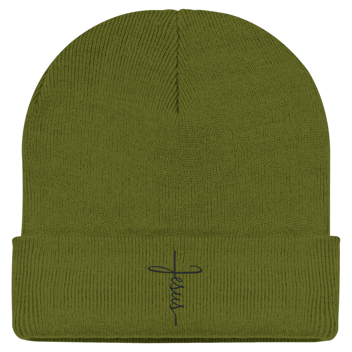 Kreuz mit Jesus Schrift (Stick) - Classic Beanie - GfoitMa - Moss Green / One Size