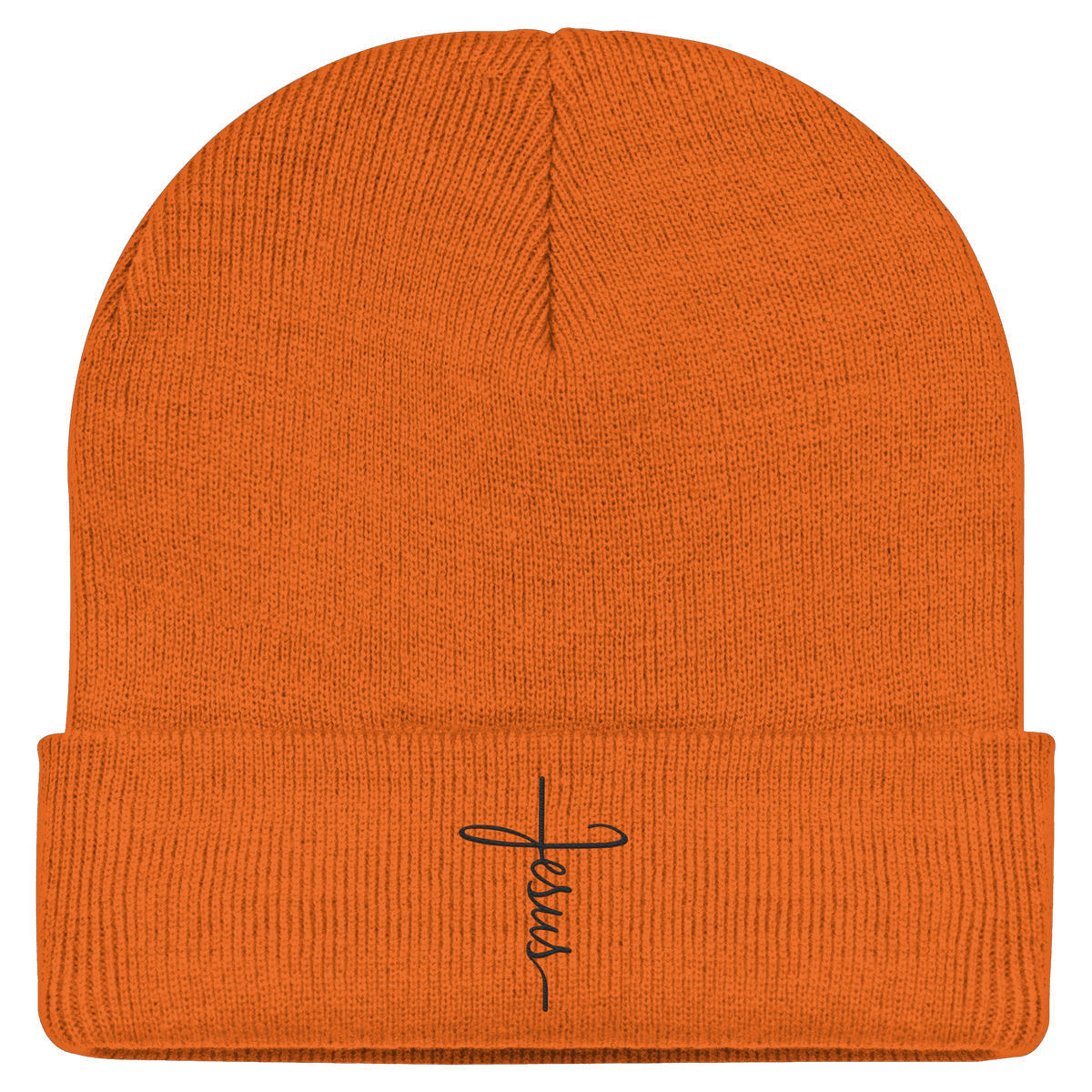 Kreuz mit Jesus Schrift (Stick) - Classic Beanie - GfoitMa - Orange / One Size