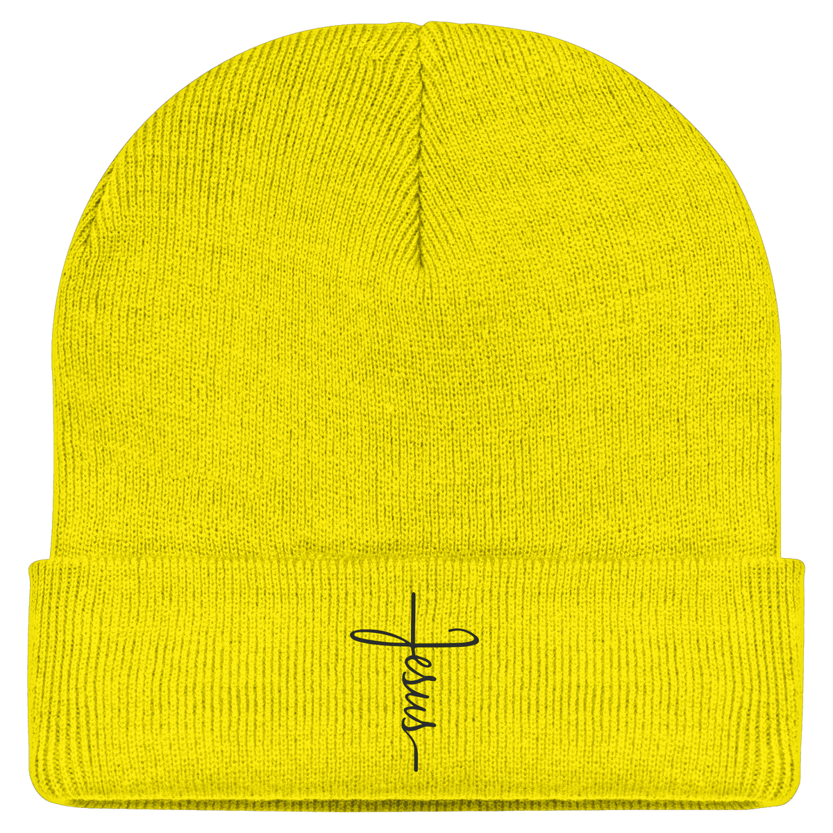 Kreuz mit Jesus Schrift (Stick) - Classic Beanie - GfoitMa - Yellow / One Size