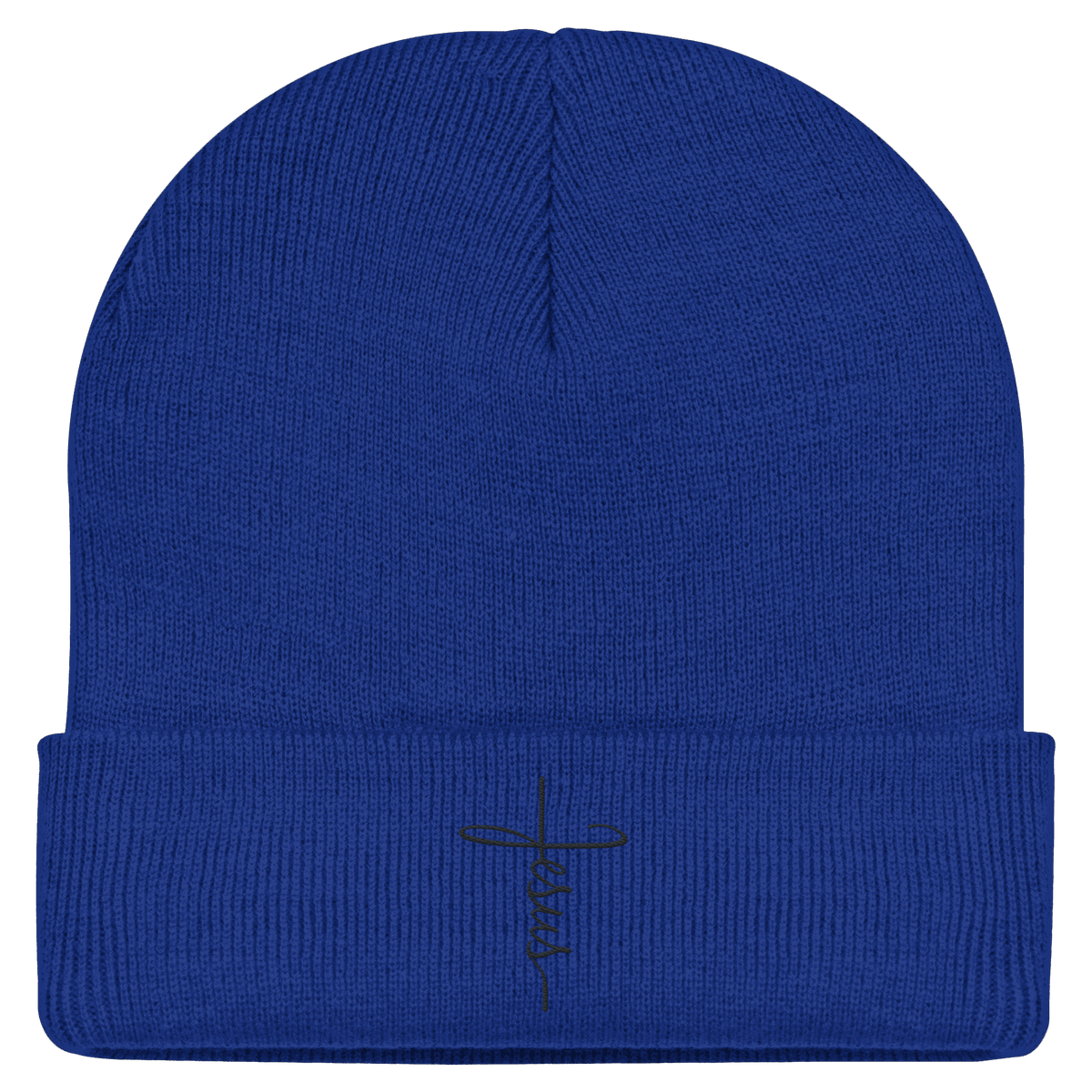 Kreuz mit Jesus Schrift (Stick) - Classic Beanie - GfoitMa - Bright Royal / One Size