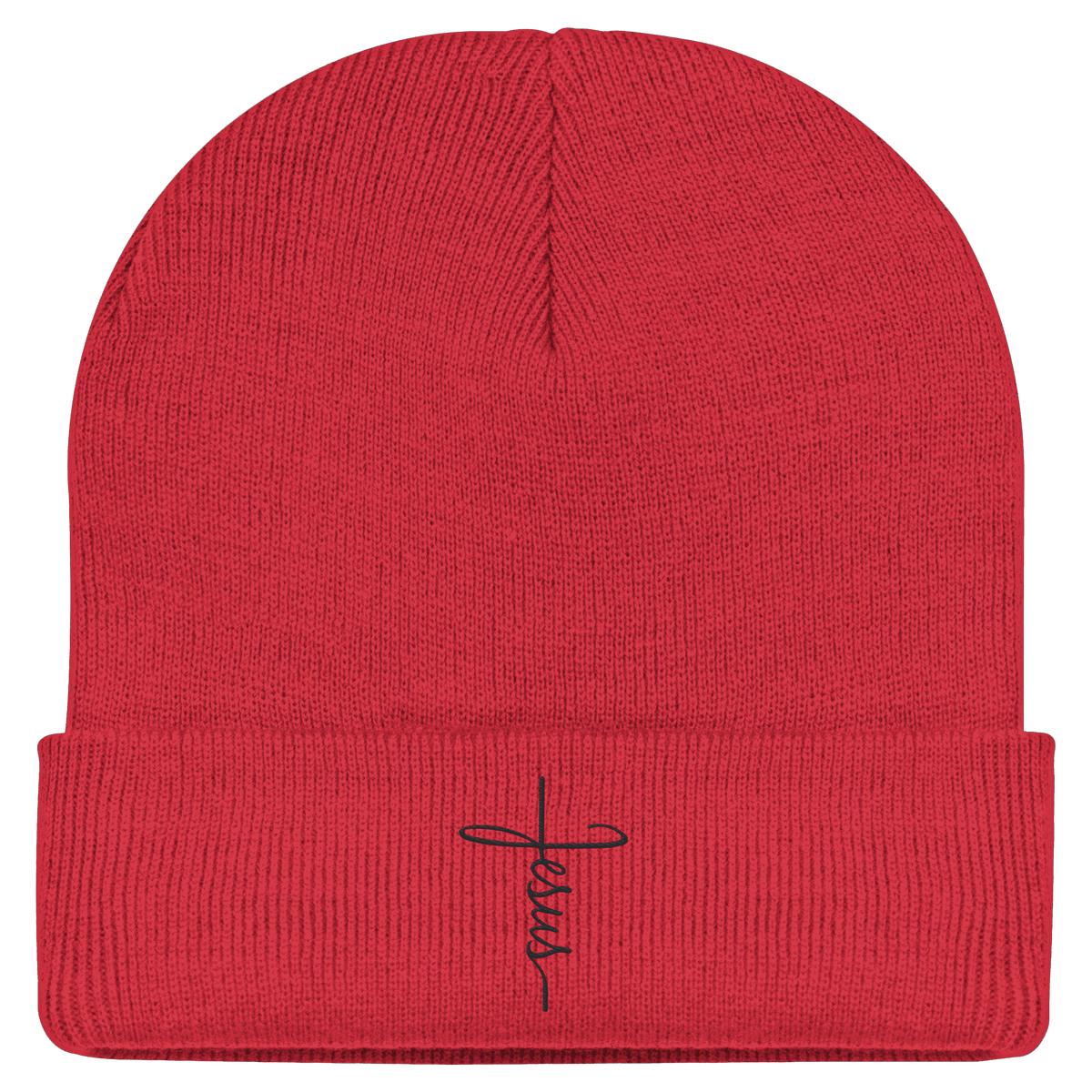 Kreuz mit Jesus Schrift (Stick) - Classic Beanie - GfoitMa - Classic Red / One Size