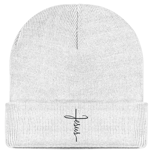 Kreuz mit Jesus Schrift (Stick) - Classic Beanie - GfoitMa - White / One Size