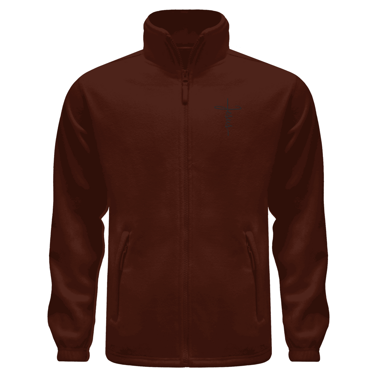 Kreuz mit Jesus Schrift (Stick) - Fleece Jacket - GfoitMa - Dark Chocolate / S