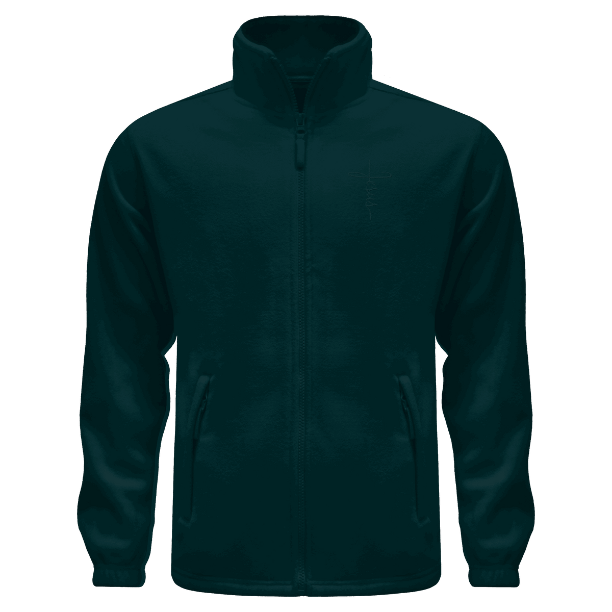 Kreuz mit Jesus Schrift (Stick) - Fleece Jacket - GfoitMa - Fir Green / S