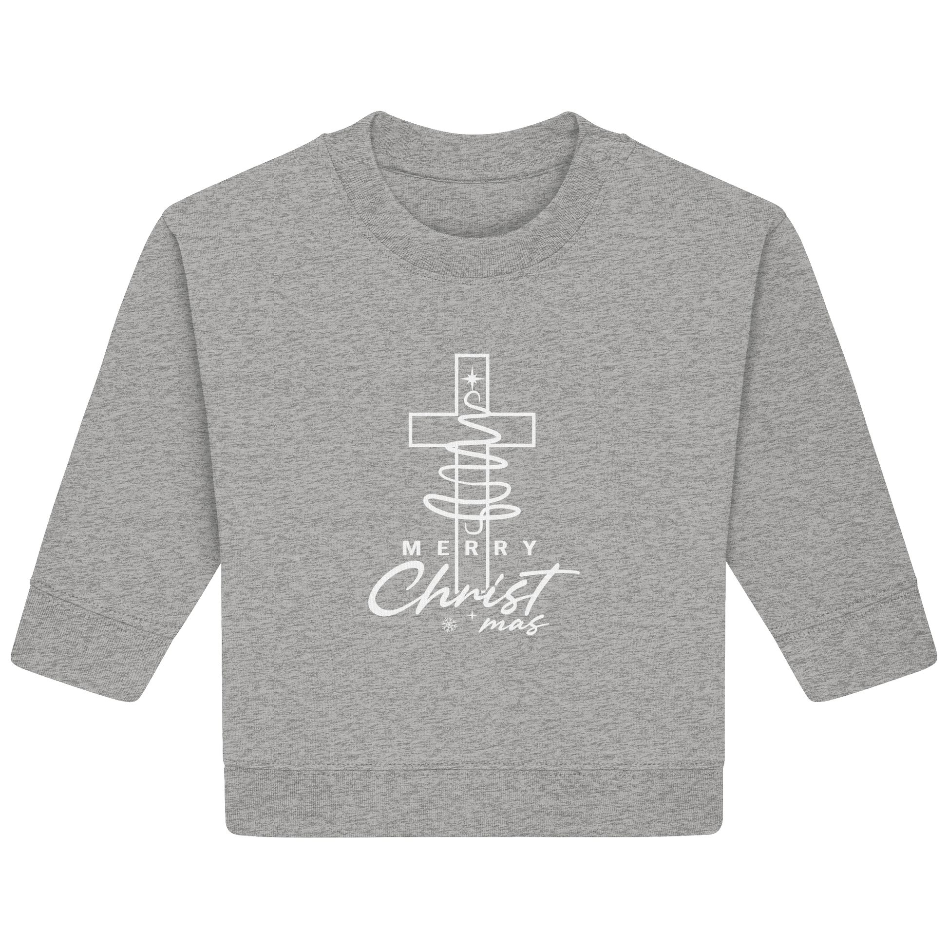 Kreuz und Christbaum – Merry Christ*mas Design - Baby Organic Sweatshirt - Kids & Babys - Heather Grey - GfoitMa