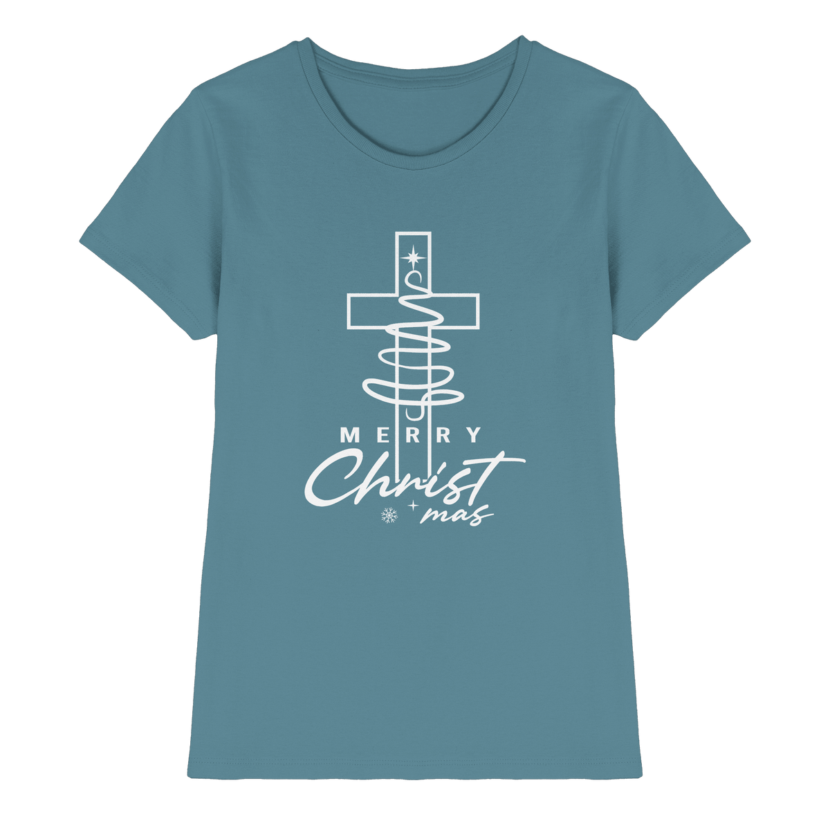 Kreuz und Christbaum – Merry Christ*mas Design - Ladies Premium Shirt - Lady-Shirts - Stone Blue - GfoitMa
