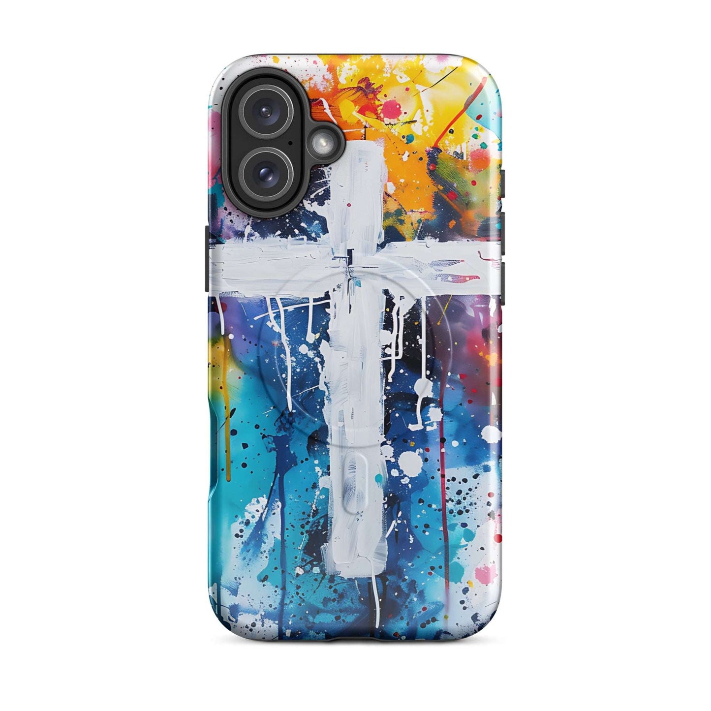 Licht im Farbenmeer – Das Kreuz als Hoffnungsträger - Hardcase iPhone®-Hülle mit MagSafe® - iPhone 16 Plus - GfoitMa