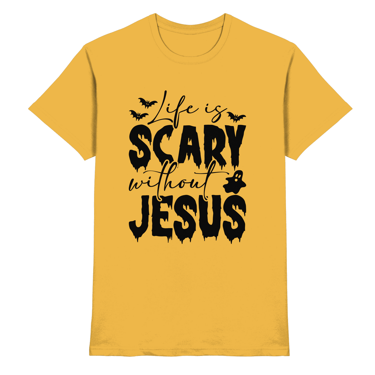 Life is Scary without Jesus - Christliche Kleidung & Geschenke - Premium Shirt - Unisex-Shirts - Gold - GfoitMa