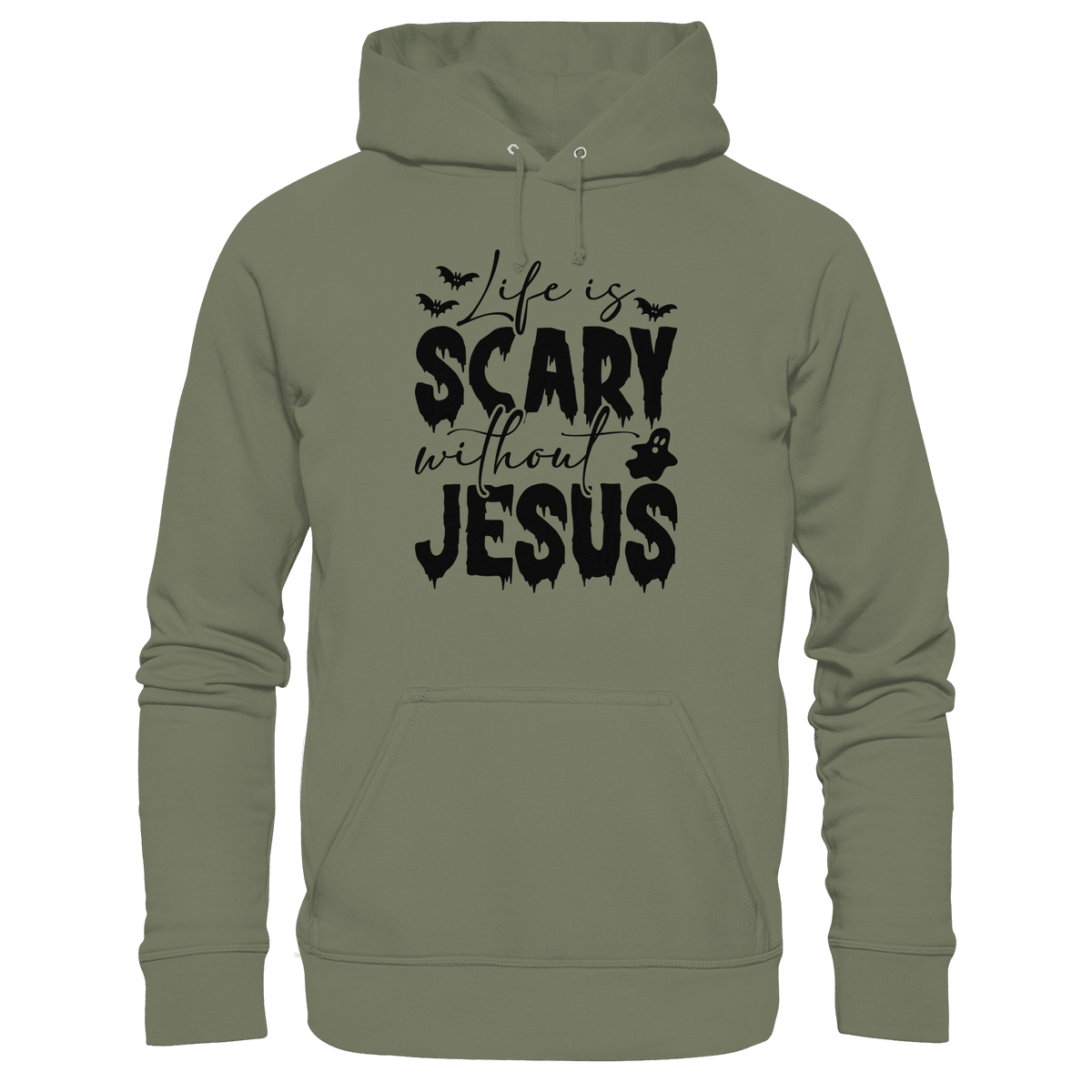 Life is Scary without Jesus - Christliche Kleidung & Geschenke - Premium Unisex Hoodie - Hoodies - Classic Olive - GfoitMa