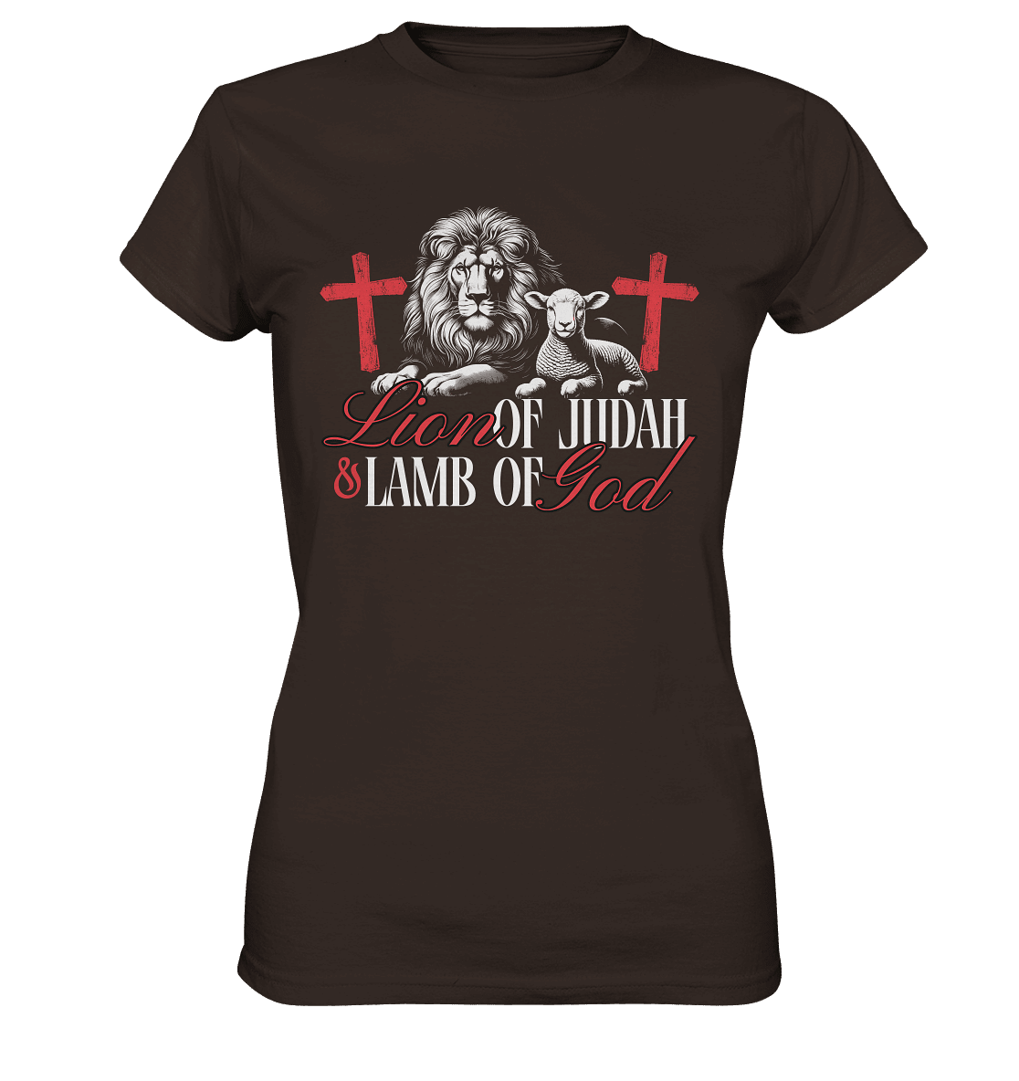 Lion of Judah & Lamb of God – Die zwei Seiten von Jesus - Ladies Premium Shirt - Lady-Shirts - Brown - GfoitMa