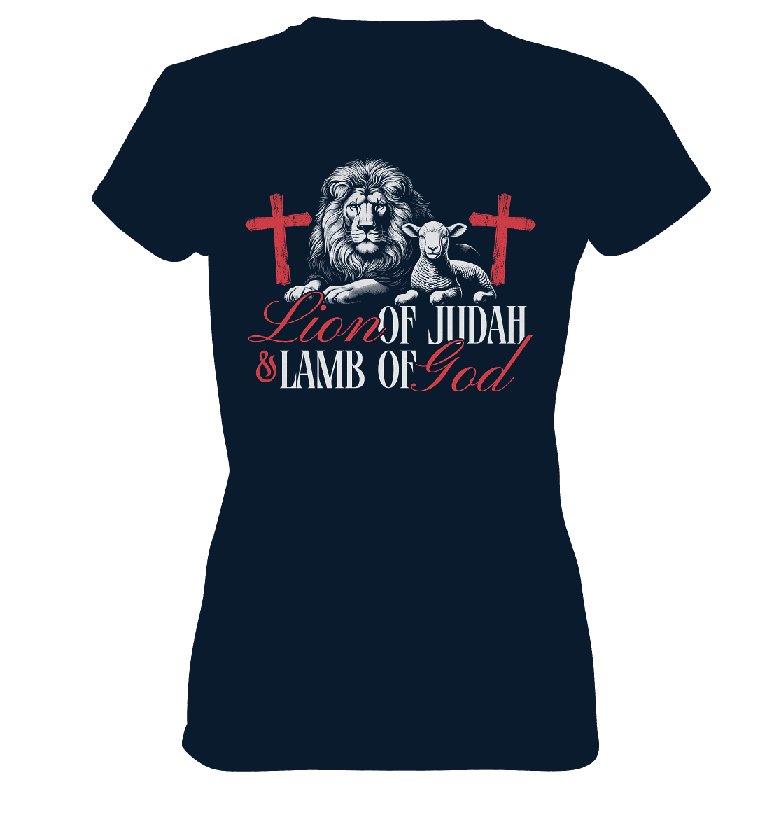 Lion of Judah & Lamb of God – Die zwei Seiten von Jesus - Ladies Premium Shirt - Lady-Shirts - Navy - GfoitMa