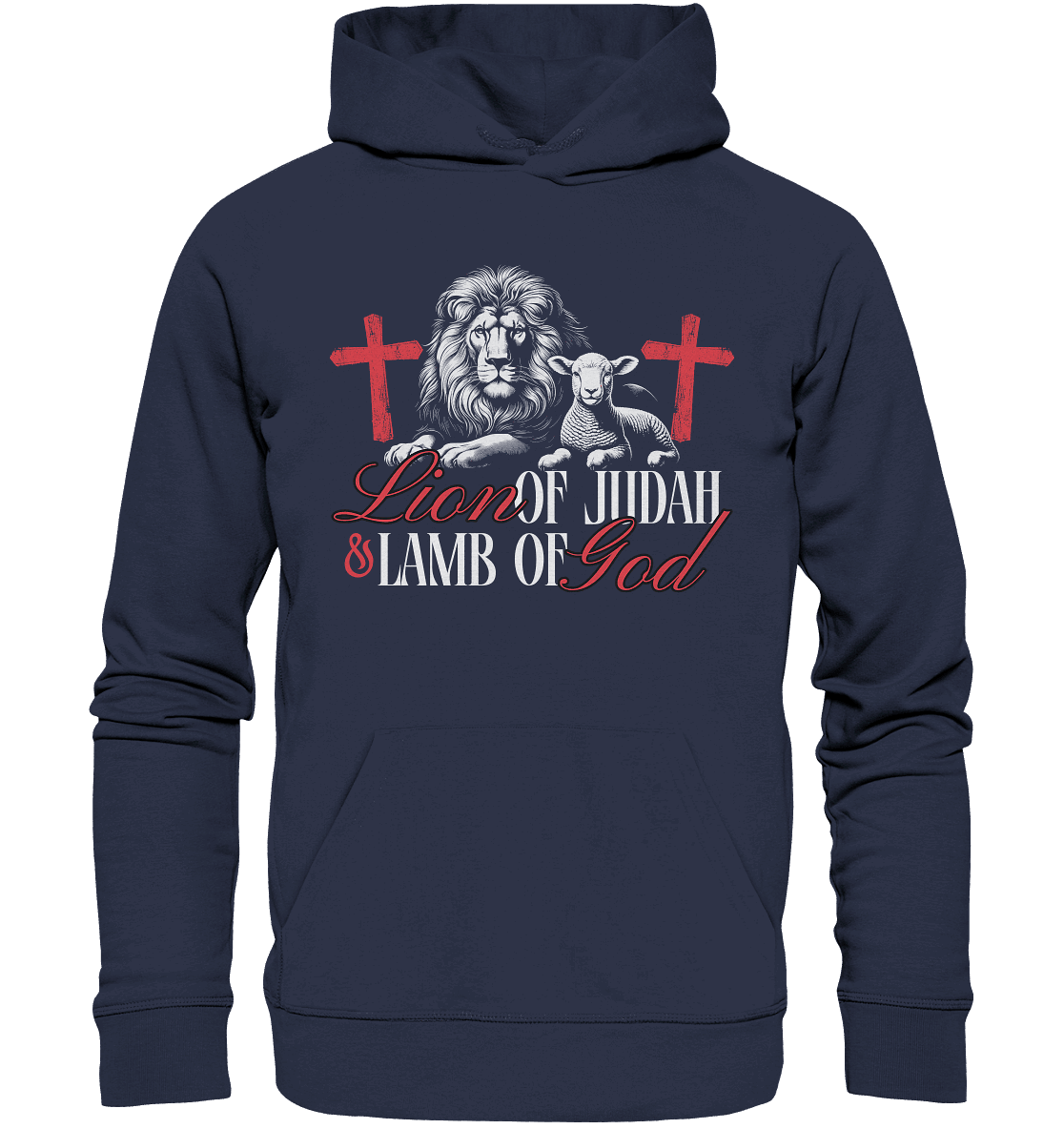 Lion of Judah & Lamb of God – Die zwei Seiten von Jesus - Premium Unisex Hoodie - Hoodies - Deep Navy - GfoitMa