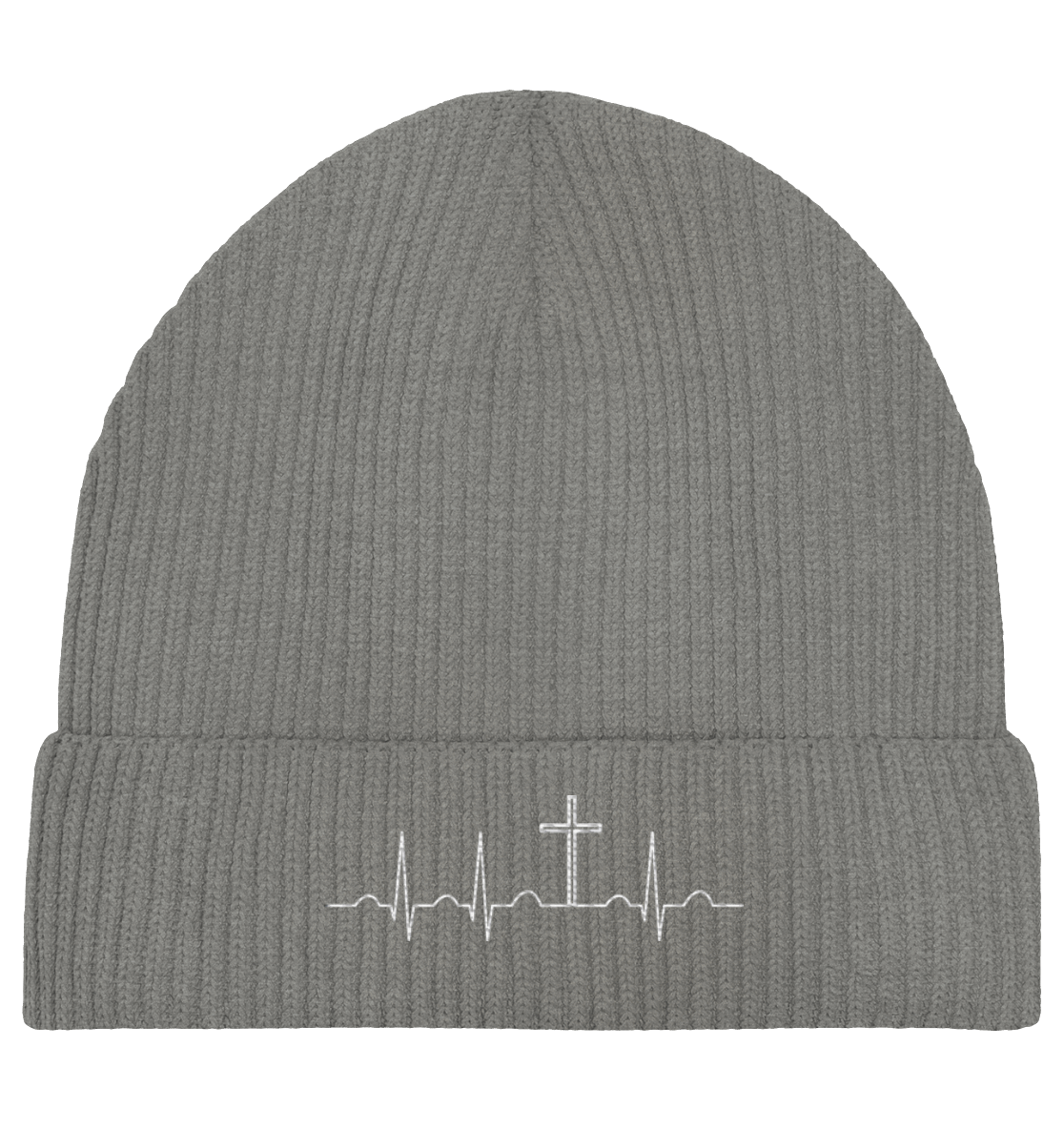 Mein Herz schlägt für Jesus - Organic Fisherman Beanie - Kappen & Mützen - Mid Heather Grey - GfoitMa