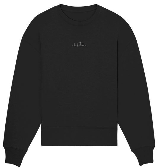 Mein Herz schlägt für Jesus - Organic Oversize Sweatshirt (Stick) - Sweatshirts - Black - GfoitMa