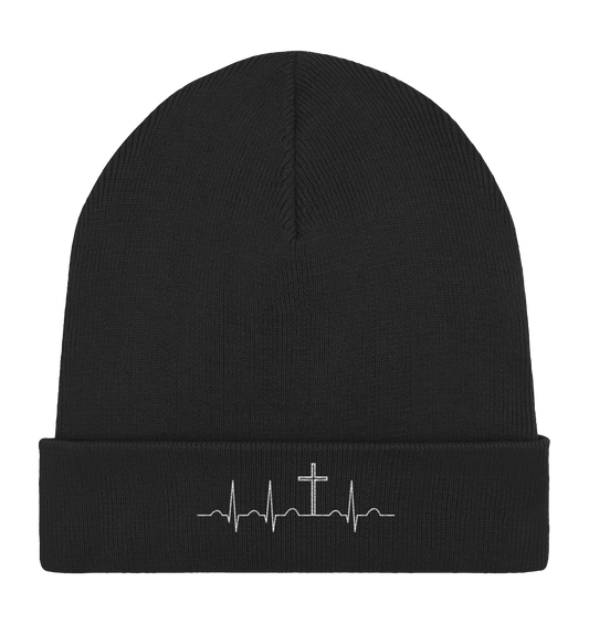 Mein Herz schlägt für Jesus - Organic Rib Beanie - Kappen & Mützen - Black - GfoitMa