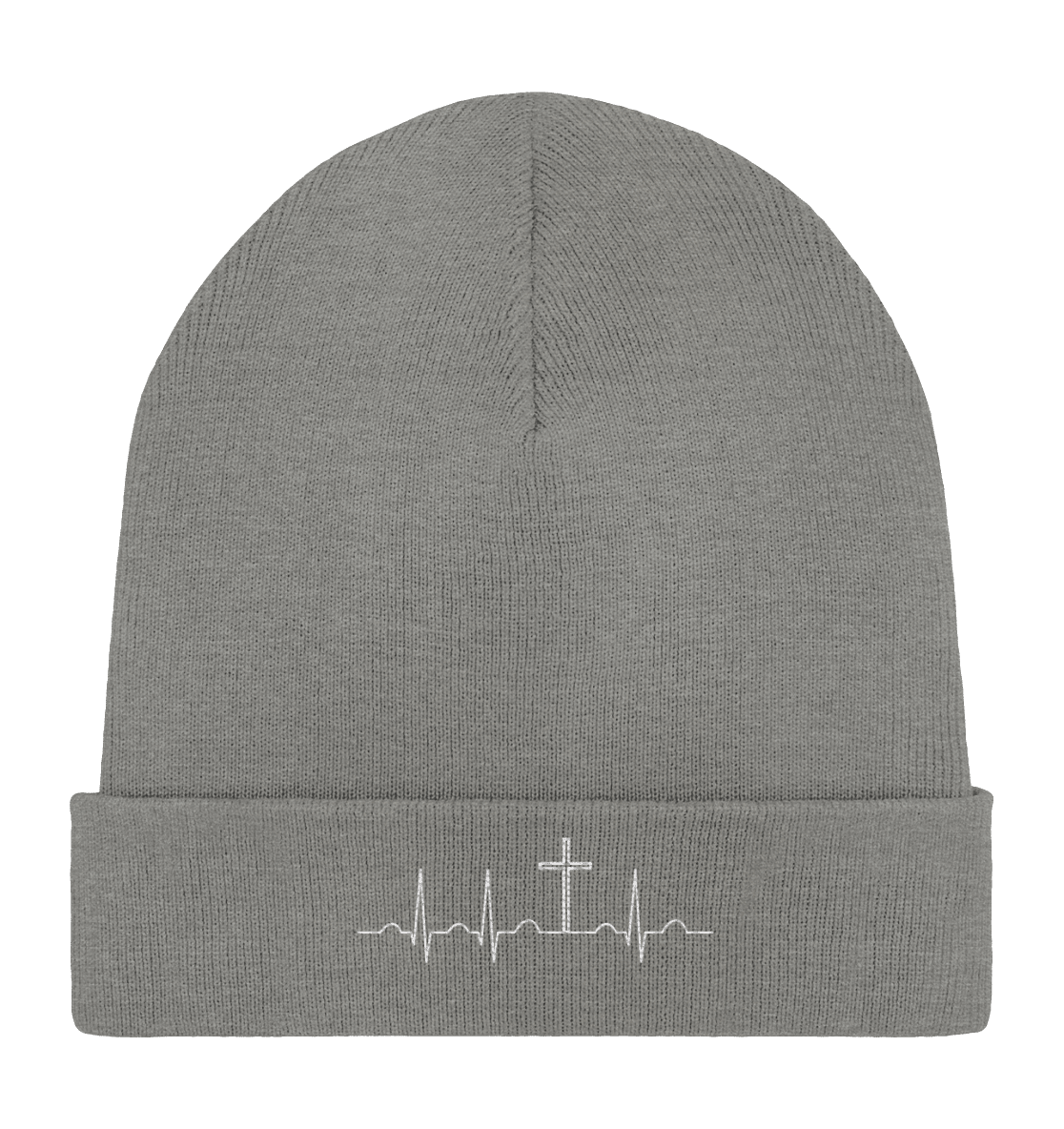 Mein Herz schlägt für Jesus - Organic Rib Beanie - Kappen & Mützen - Mid Heather Grey - GfoitMa