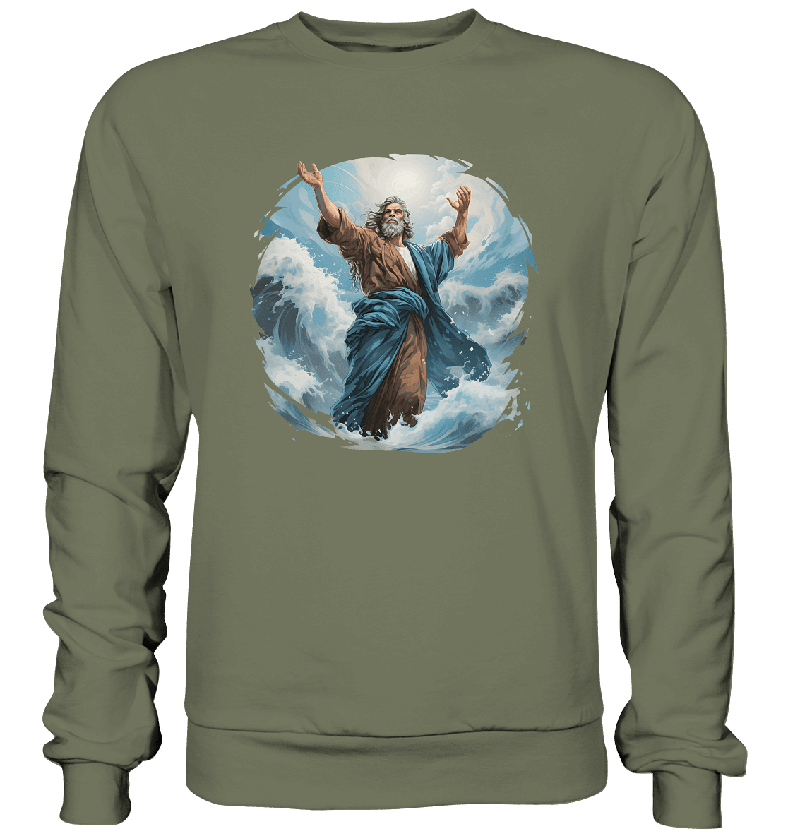 Moses – Glaube, der das Meer teilt | Christliche Kleidung - Premium Sweatshirt - Sweatshirts - Classic Olive - GfoitMa