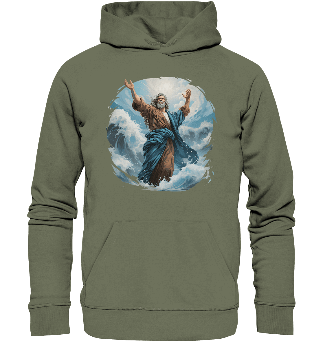 Moses – Glaube, der das Meer teilt | Christliche Kleidung - Premium Unisex Hoodie - Hoodies - Classic Olive - GfoitMa