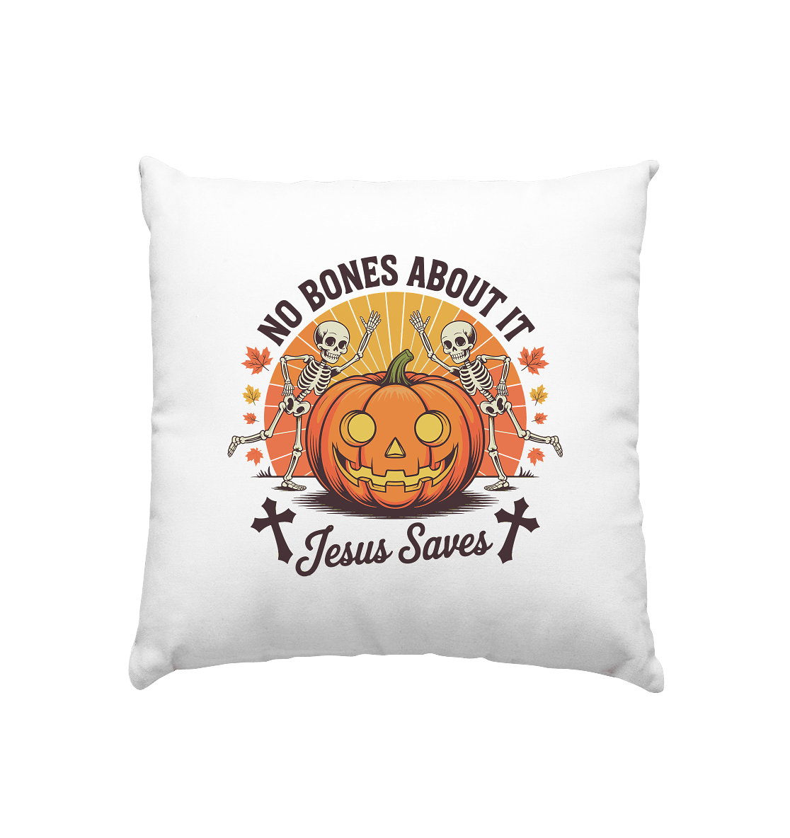 No Bones About It – Jesus Saves | Christliche Kleidung & Geschenke zu Halloween - Kissen 40x40cm - Home & Living - Weiss satiniert - GfoitMa