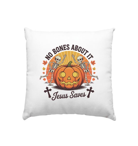 No Bones About It – Jesus Saves | Christliche Kleidung & Geschenke zu Halloween - Kissen 40x40cm - Home & Living - Weiss satiniert - GfoitMa