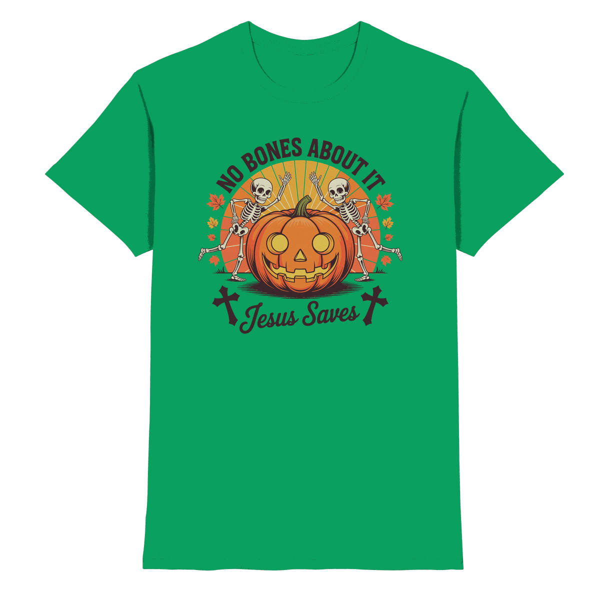 No Bones About It – Jesus Saves | Christliche Kleidung & Geschenke zu Halloween - Premium Shirt - Unisex-Shirts - Kelly Green - GfoitMa