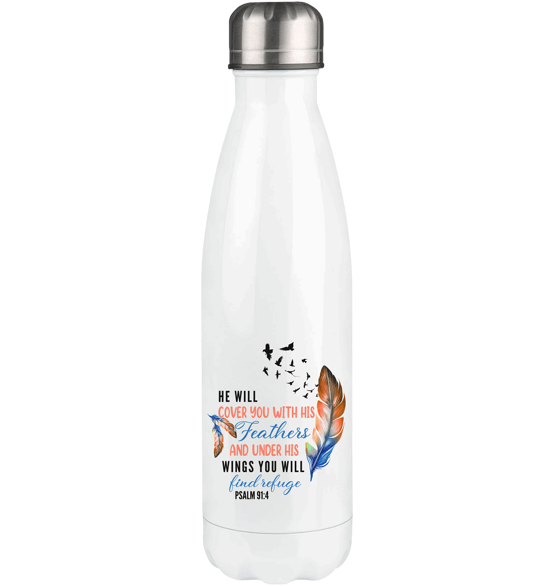 Psalm 91:4 - He will cover you with his Feathers - Thermoflasche 500ml - Trinkgefäße - White - GfoitMa