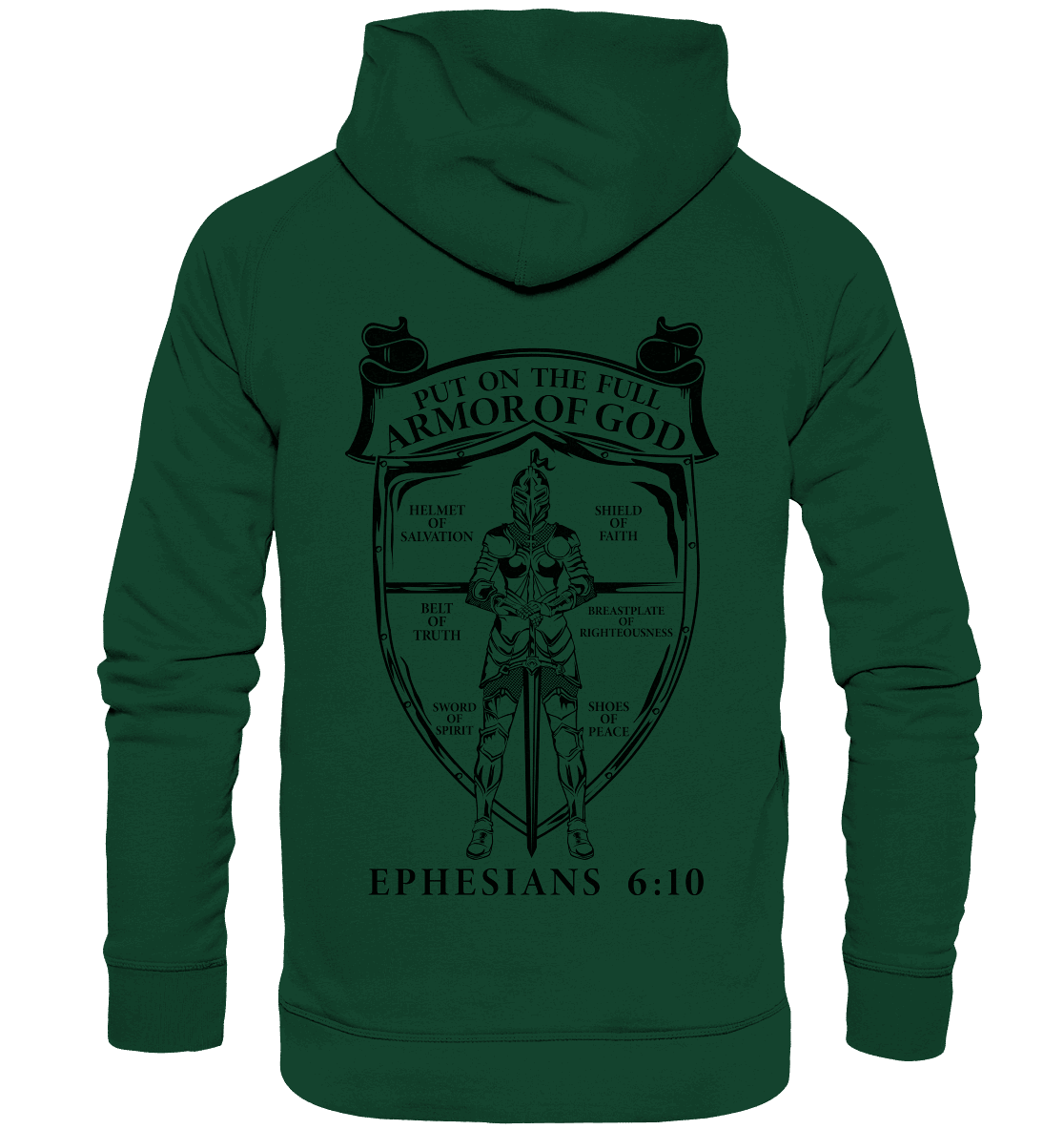 „Put on the Full Armor of God“ – Rückseite | Christliche Kleidung - Kids Premium Hoodie - Kids & Babys - Bottlegreen - GfoitMa