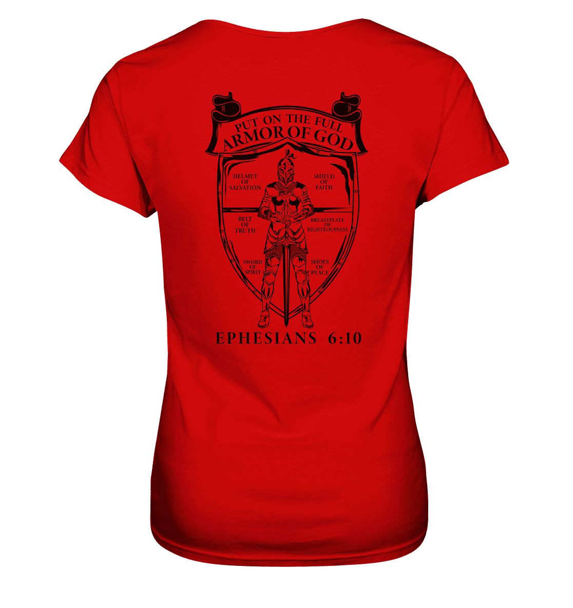 „Put on the Full Armor of God“ – Rückseite | Christliche Kleidung - Ladies Premium Shirt - Lady-Shirts - Red - GfoitMa