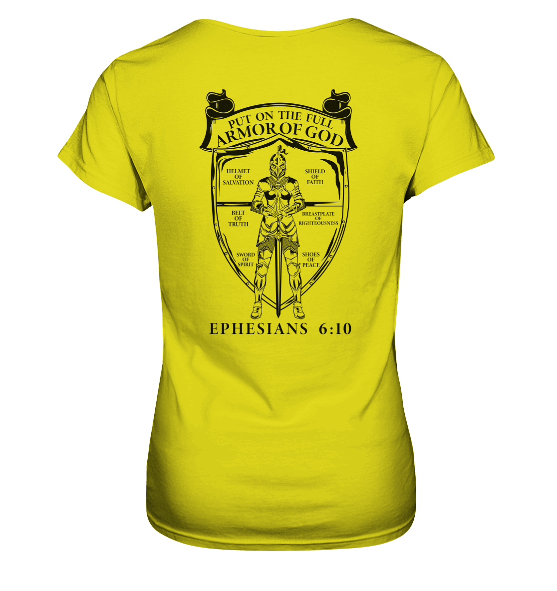 „Put on the Full Armor of God“ – Rückseite | Christliche Kleidung - Ladies Premium Shirt - Lady-Shirts - Pixel Lime - GfoitMa