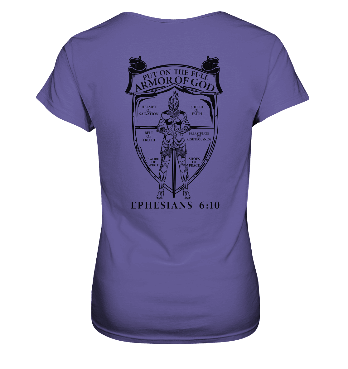 „Put on the Full Armor of God“ – Rückseite | Christliche Kleidung - Ladies Premium Shirt - Lady-Shirts - Millenial Lilac - GfoitMa