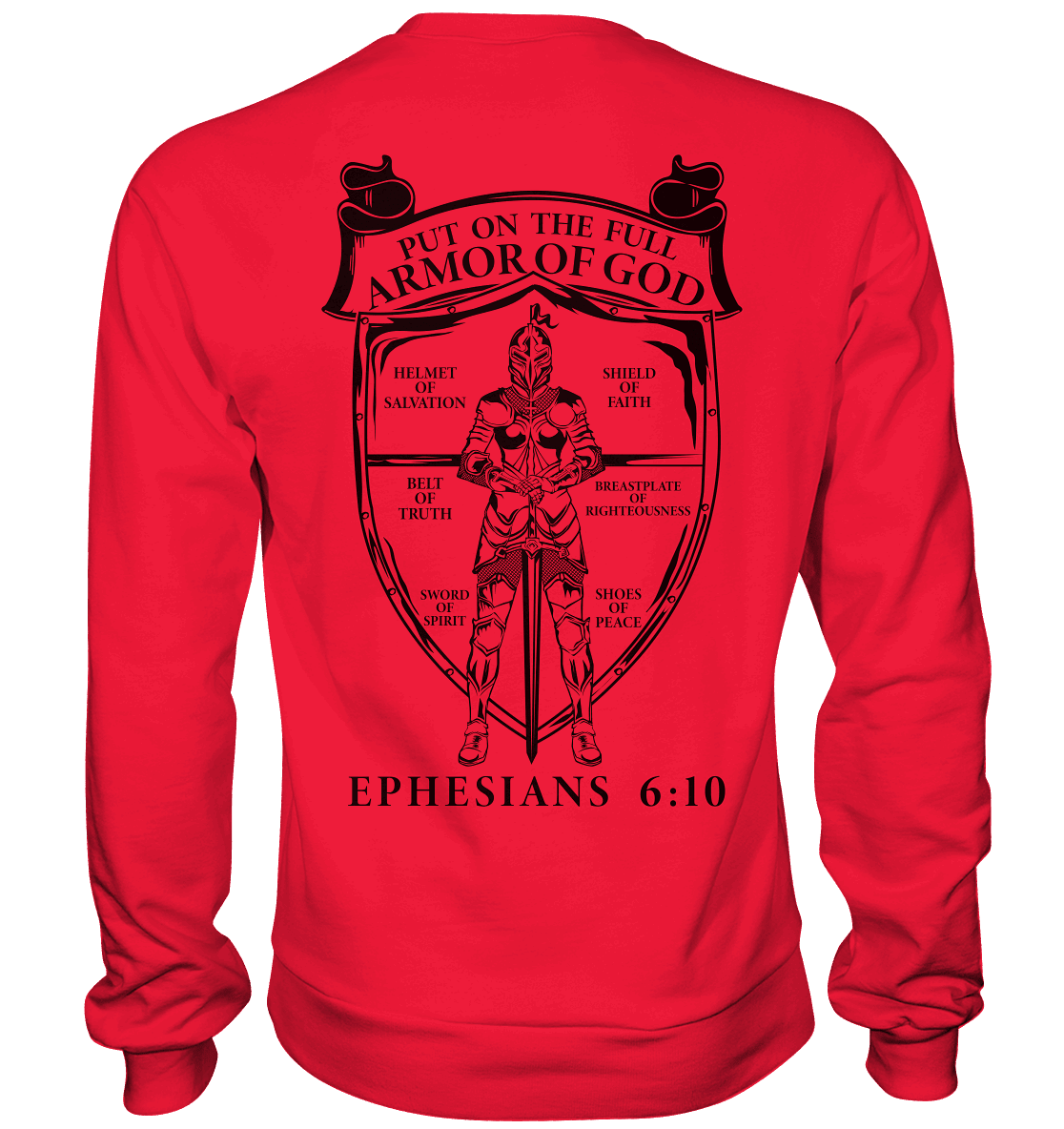 „Put on the Full Armor of God“ – Rückseite | Christliche Kleidung - Premium Sweatshirt - Sweatshirts - Rot - GfoitMa