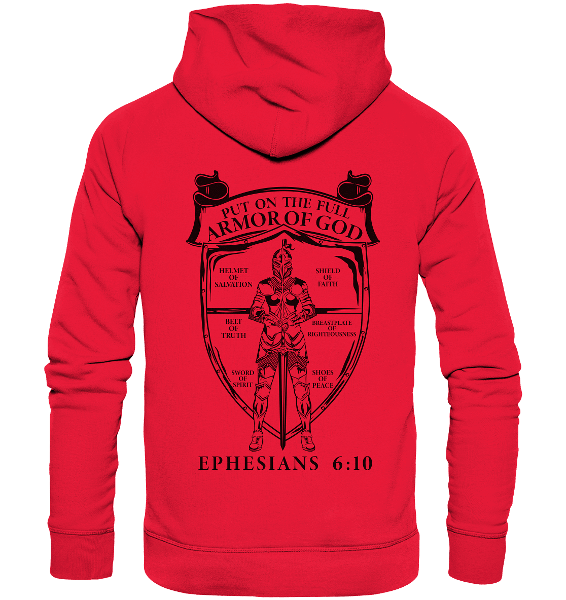 „Put on the Full Armor of God“ – Rückseite | Christliche Kleidung - Premium Unisex Hoodie - Hoodies - Rot - GfoitMa