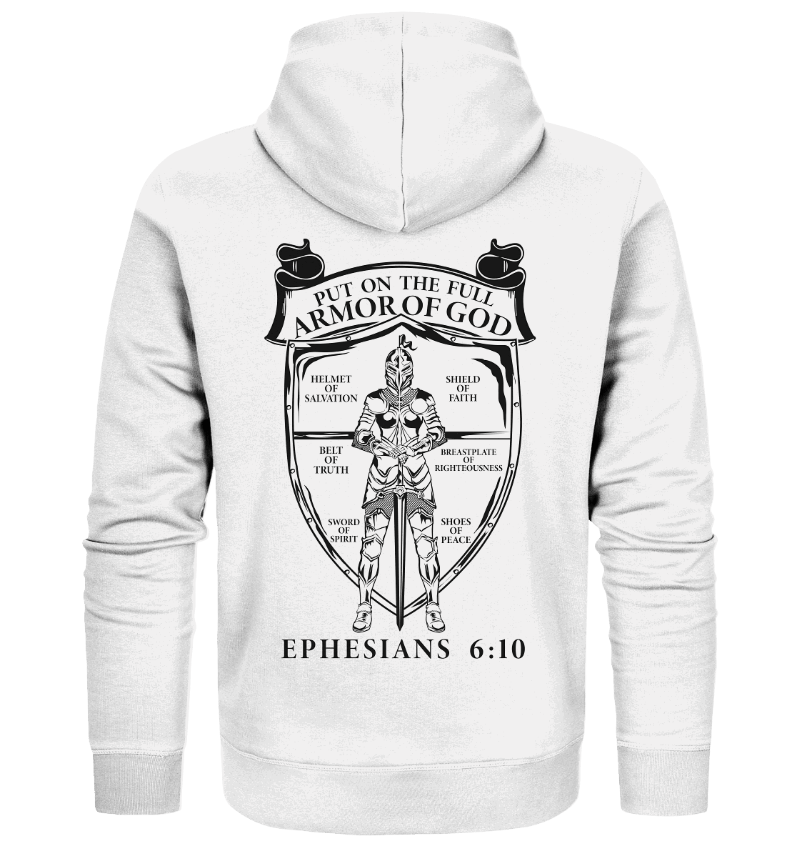 „Put on the Full Armor of God“ – Rückseite | Christliche Kleidung - Zipper - Jacken/ Zipper - White - GfoitMa