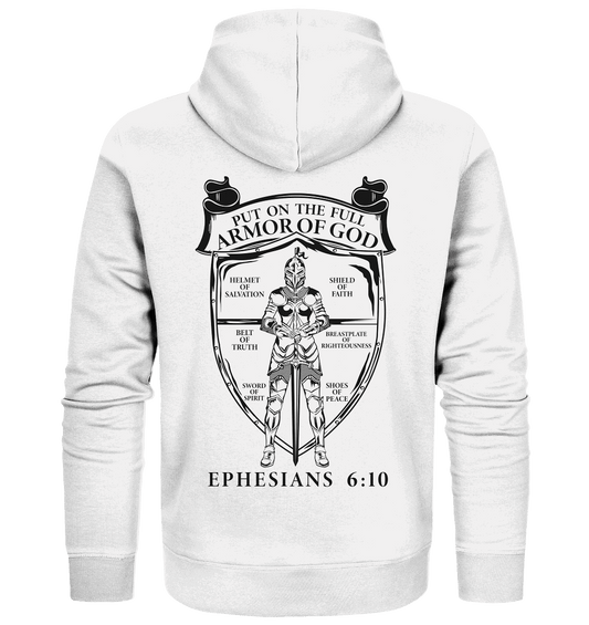 „Put on the Full Armor of God“ – Rückseite | Christliche Kleidung - Zipper - Jacken/ Zipper - White - GfoitMa