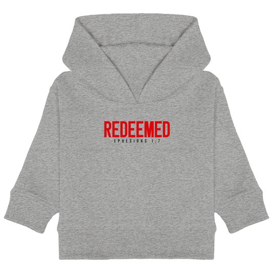 Redeemed – Ephesians 1:7 – Erlöst durch sein Blut | Christliche Produkte - Baby Organic Hoodie - Kids & Babys - Heather Grey - GfoitMa