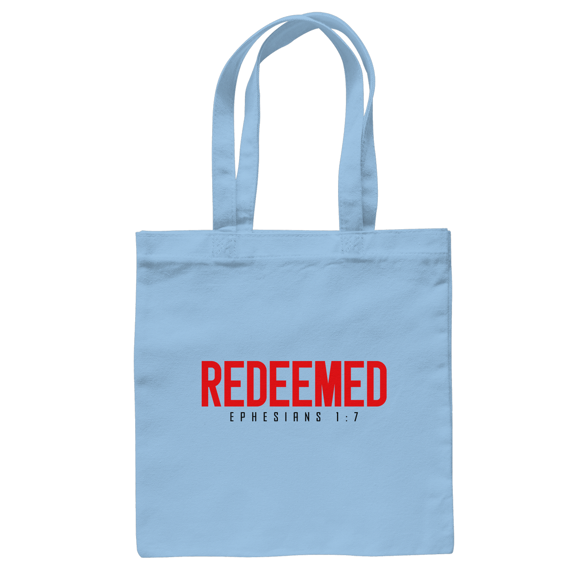 Redeemed – Ephesians 1:7 – Erlöst durch sein Blut | Christliche Produkte - Baumwolltasche - Taschen - Sky Blue - GfoitMa