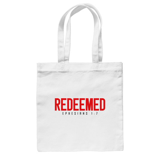 Redeemed – Ephesians 1:7 – Erlöst durch sein Blut | Christliche Produkte - Baumwolltasche - Taschen - White - GfoitMa
