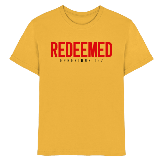 Redeemed – Ephesians 1:7 – Erlöst durch sein Blut | Christliche Produkte - Kids Premium Shirt - Kids & Babys - Gold - GfoitMa
