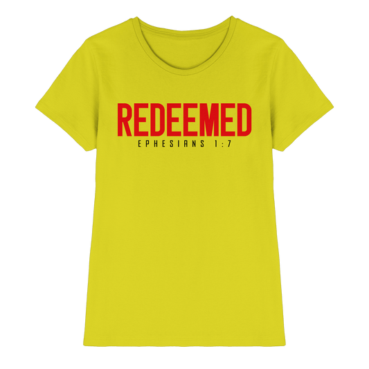 Redeemed – Ephesians 1:7 – Erlöst durch sein Blut | Christliche Produkte - Ladies Premium Shirt - Lady-Shirts - Pixel Lime - GfoitMa