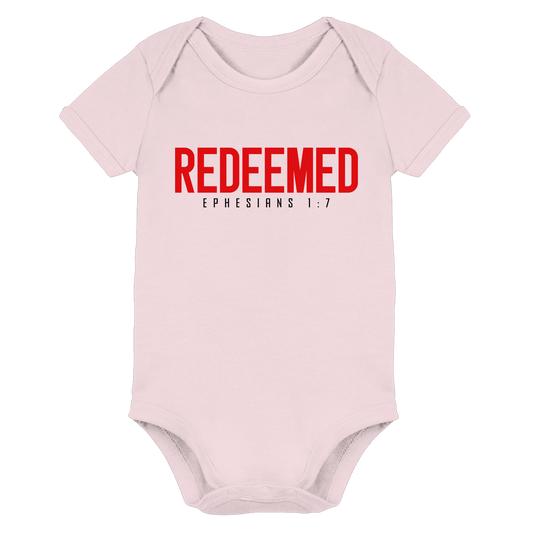 Redeemed – Ephesians 1:7 – Erlöst durch sein Blut | Christliche Produkte - Organic Baby Bodysuit - Kids & Babys - Powder Pink - GfoitMa