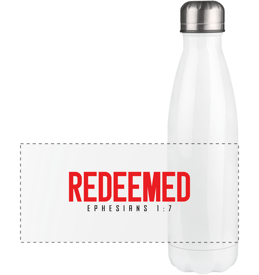 Redeemed – Ephesians 1:7 – Erlöst durch sein Blut | Christliche Produkte - Panorama Thermoflasche 500ml - Trinkgefäße - White - GfoitMa
