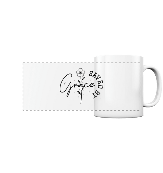 Saved by Grace – ein schlichtes Design mit tiefer Botschaft - Panorama Tasse - Trinkgefäße - White glossy - GfoitMa