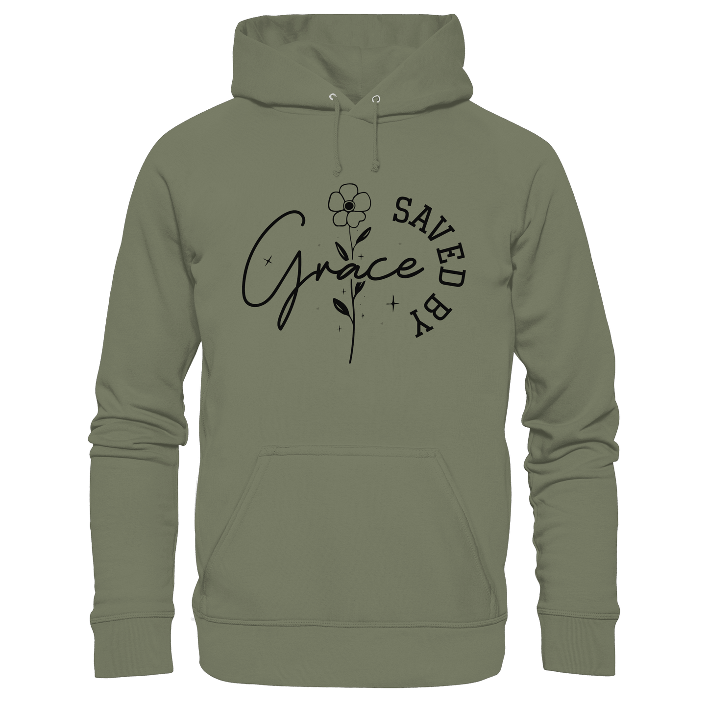 Saved by Grace – ein schlichtes Design mit tiefer Botschaft - Premium Unisex Hoodie - Hoodies - Classic Olive - GfoitMa